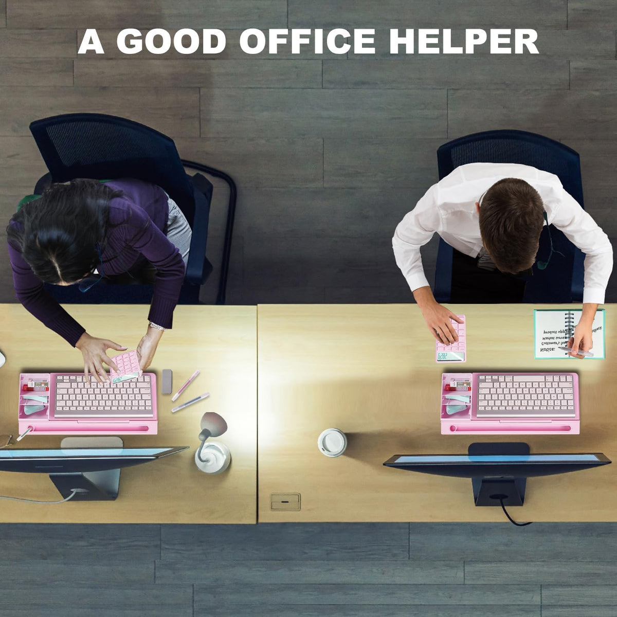 TSJ OFFICE Desktop Whiteboard Dry-Erase-Board - Computer Keyboard Stand White Board Surface Pad with Drawer, Desk Organizers with Accessories for Office, Home, School Supplies - Black