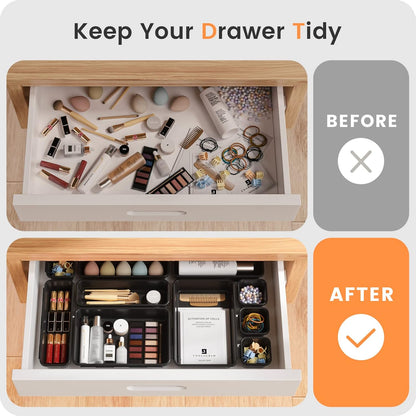 A-LuGei 【Military Grade】 Drawer Organizer, 【𝟱𝗦𝗶𝘇𝗲】 Makeup organizer, 【Holds 177 Items】 Bathroom Organizers and Storage, Organization and Storage, Desk Drawer Organizer for Vanity (Clear)
