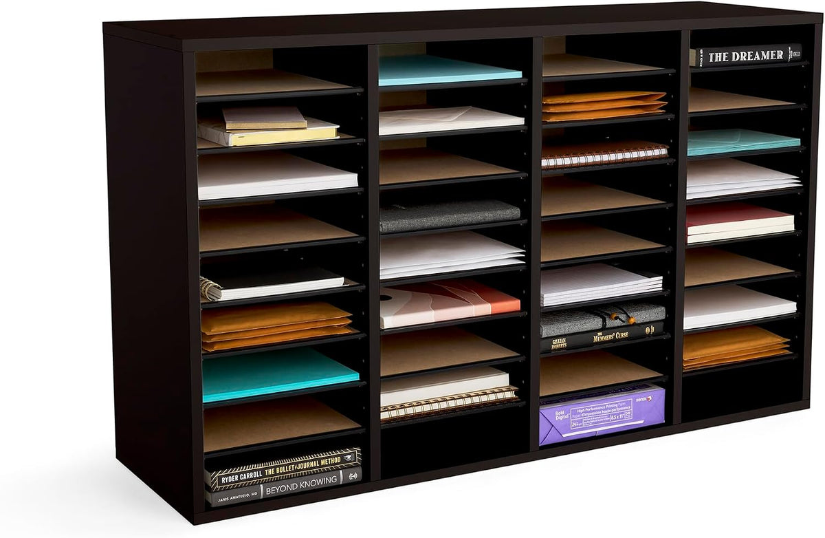 Safco 9422GR Wood Adjustable Literature & Paper Organizer, 16 Adjustable Compratment, Stackable Durable Construction, Home, Office, Mailroom, Classroom Mailbox , Gray