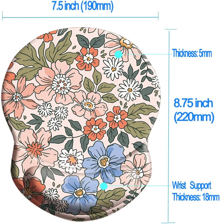 Wrist Support Mouse Pad Anti Slip Rubber Wrist Rest Mousepad 9in X 8in Small Desktop Notebook Mouse Mat for Working and Gaming (M-Pink Floral)
