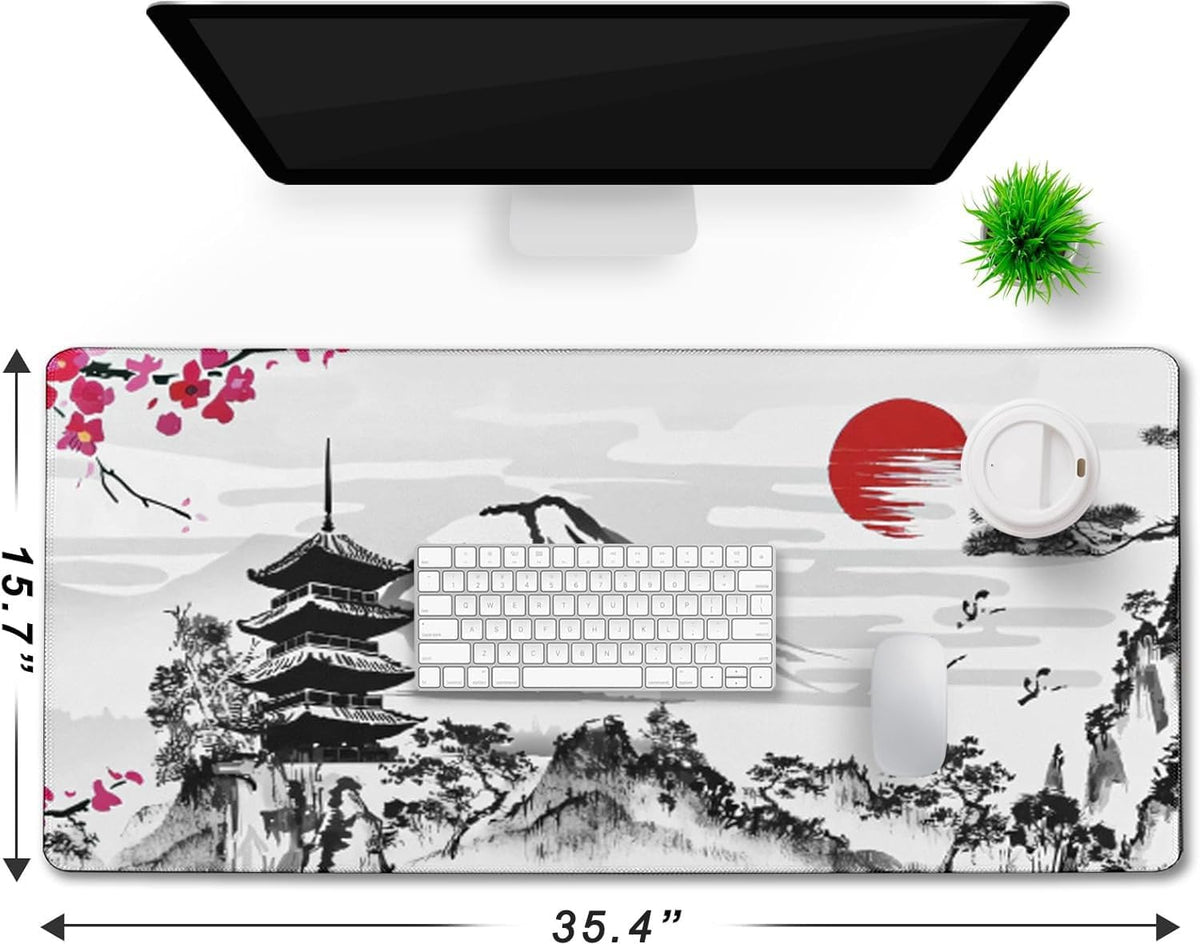 31.5" x 15.7" Waterproof Fabric Desk Pad, Rubber Anti-Slip Base, Stitched Edges No Curling, Fits Laptop Keyboard and Mouse, Smooth Office Mat Large Mouse Pad for Work Game, Black