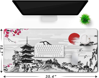 31.5" x 15.7" Waterproof Fabric Desk Pad, Rubber Anti-Slip Base, Stitched Edges No Curling, Fits Laptop Keyboard and Mouse, Smooth Office Mat Large Mouse Pad for Work Game, Black