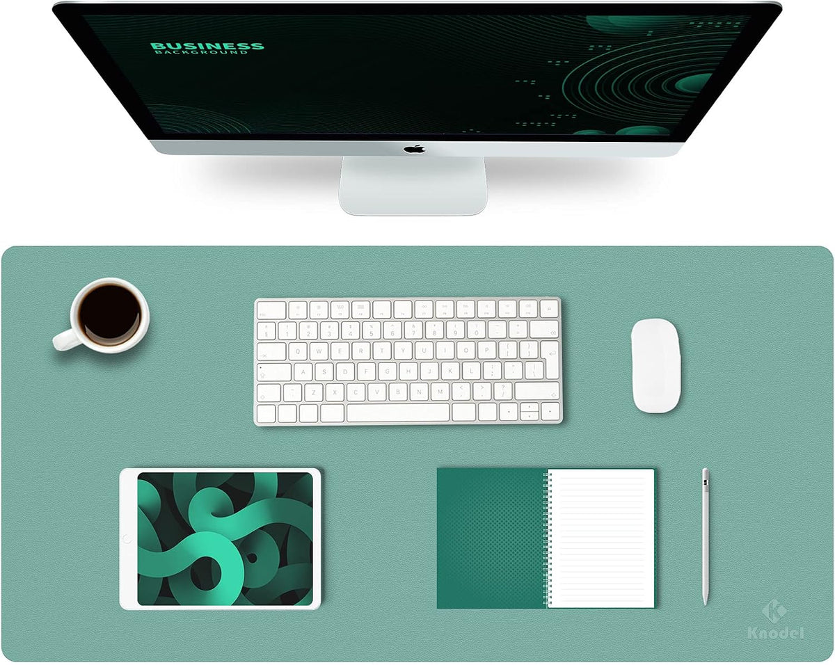 K KNODEL Large Office Leather Desk Mat, Mouse and Keyboard Pad, Computer and Laptop Mat, Desktop Protector and Cover, Writing Pad and Blotter (31.5"x15.7", Black)