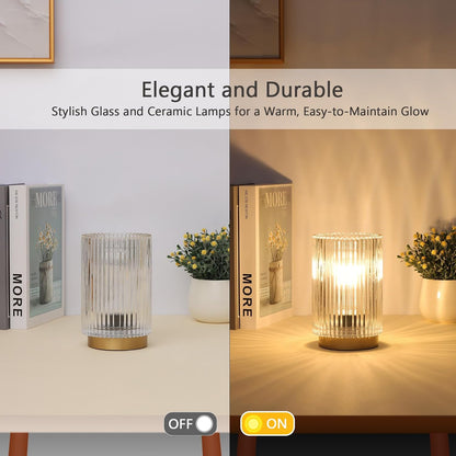 Battery Operated Lamp, Cordless Table Lamp with Timer, Desk Bedside Lamps with LED Warm Light, Glass Small Table Lamp for Bedroom, Bathroom, Living Room, Home Decor - Amber