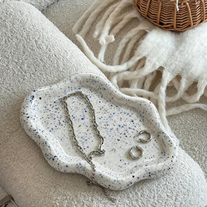 Jewelry Dish Trinket Tray for Women, Ring Dish Holder, Unique Cloud Shape Ceramic Plate Cute Things Vanity Aesthetic Room Decor Mother's Day Birthday (White)
