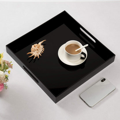 KEVLANG Glossy White Sturdy Acrylic Serving Tray with Handles-12x20 Inch-Serving Coffee Appetizer Breakfast-Kitchen Countertop Makeup Drawer Organizer-Vanity Table Ottoman Decorative Tray