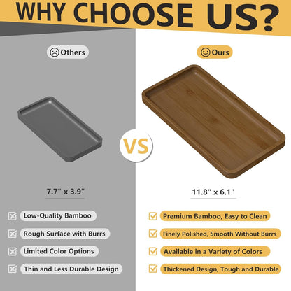Small Bathroom Vanity Tray for Countertop Makeup Perfume Jewelry Decor Candle Keys, Small Black Kitchen Tray for Soap Dispenser Spice Bamboo Toilet Tray 7.9" L x 4" W x 0.79" H