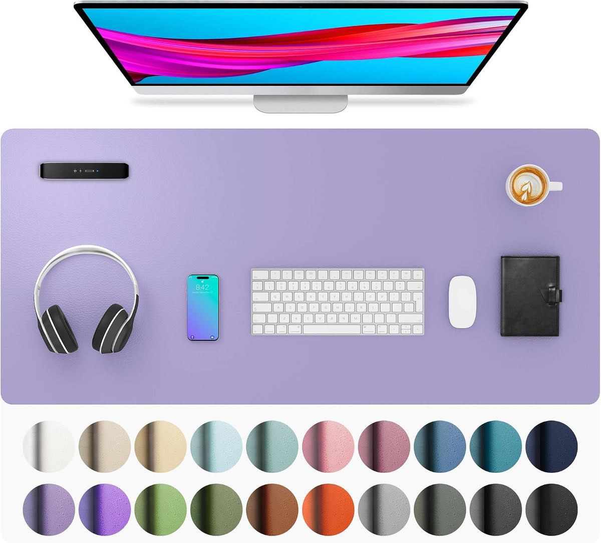 Aothia Leather Office Desk Pad Protector, Non-Slip PU Leather Desk Blotter, Waterproof Laptop Writing Mouse Pad for Office and Home, Black, 31.5" x 15.7" - Colors B