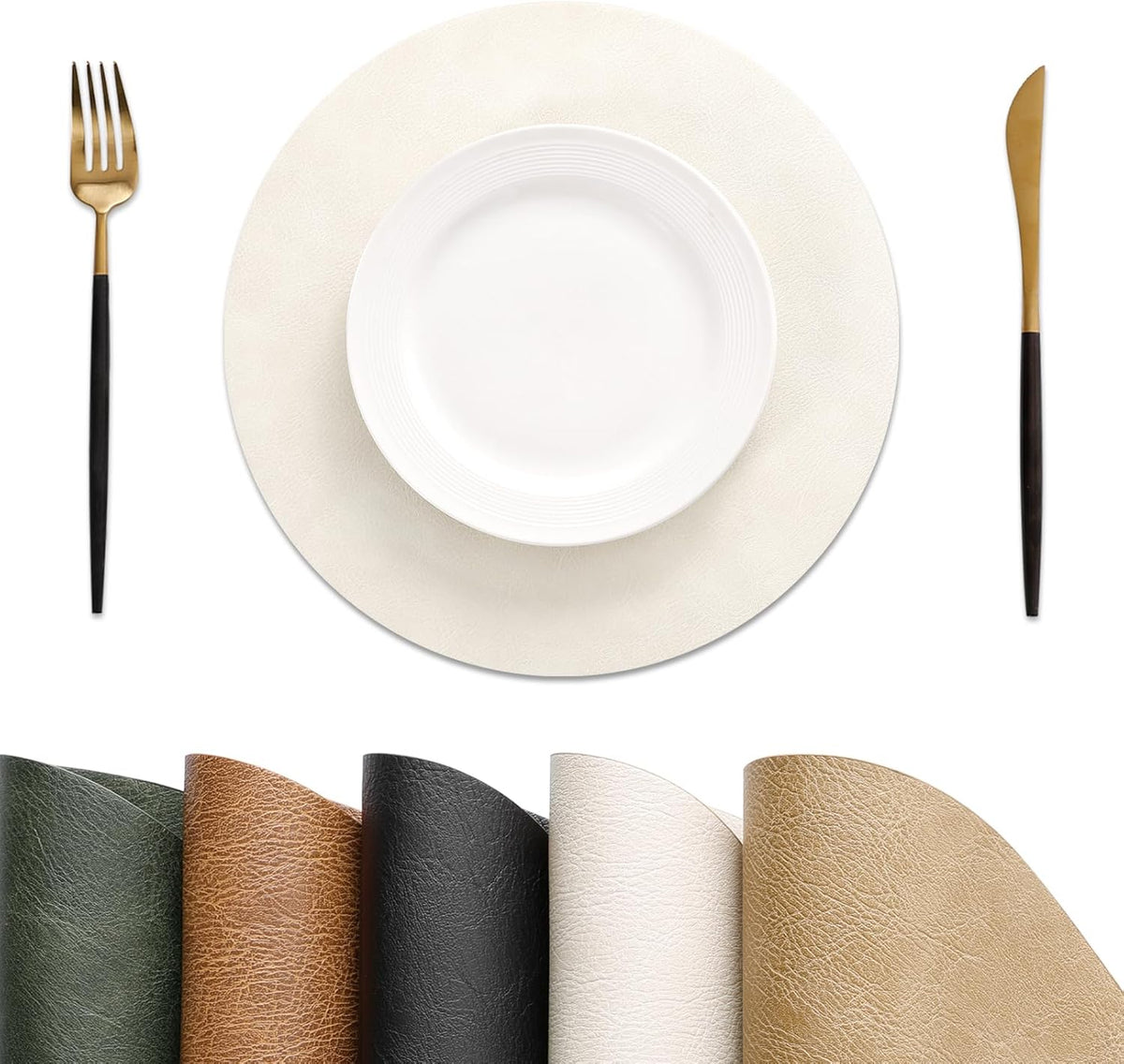 MOSAYT Vinyl Placemats Set of 6-12 X 17 Inch - Faux Leather 100% Waterproof Oil-Proof Wipeable PU Place Mats, Heat Resistant Reversible Table Mats for Kitchen, Dining, Outdoor, Reddish Brown