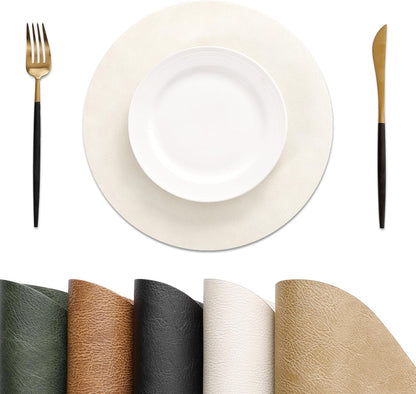 MOSAYT Vinyl Placemats Set of 6-12 X 17 Inch - Faux Leather 100% Waterproof Oil-Proof Wipeable PU Place Mats, Heat Resistant Reversible Table Mats for Kitchen, Dining, Outdoor, Reddish Brown