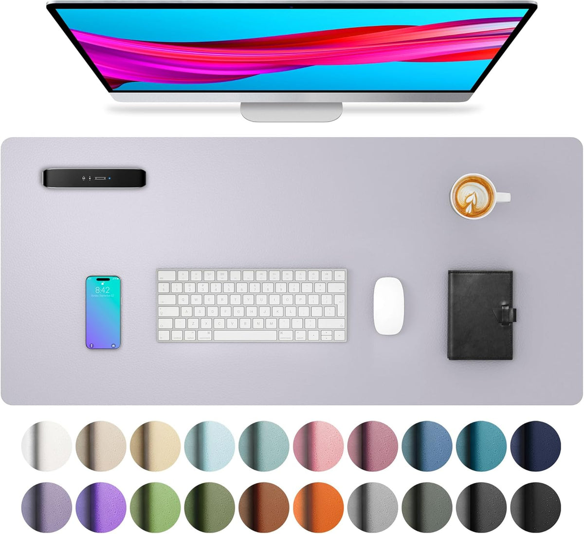 Aothia Leather Office Desk Pad Protector, Non-Slip PU Leather Desk Blotter, Waterproof Laptop Writing Mouse Pad for Office and Home, Black, 31.5" x 15.7" - Colors B