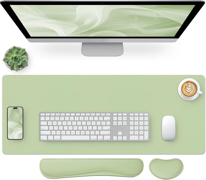 Bloss Leather Desk Pad and Keyboard Wrist Rest, Large Mouse Pad + Keyboard Pad+Mouse Wrist Support, Non-Slip Desk Mat Protector for Office, Home(31.5×15.7 Inches,Beige) - Colors A