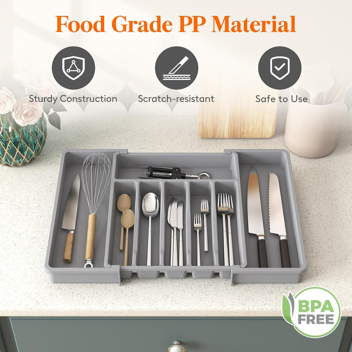 Expandable Silverware Drawer Organizer, Kitchen Utensil Tray