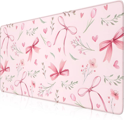 Desk Mat,Mouse Pad for Office Desk,35.4x15.7in,Pink Flowers