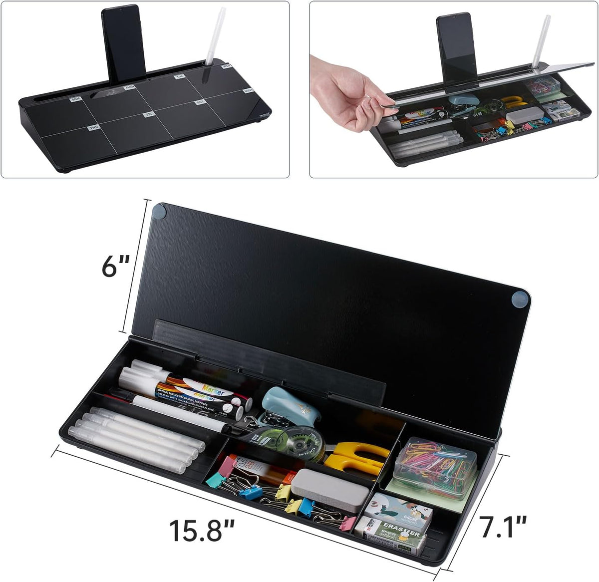 TSJ OFFICE Desktop Whiteboard Dry-Erase-Board - Computer Keyboard Stand White Board Surface Pad with Drawer, Desk Organizers with Accessories for Office, Home, School Supplies - Black