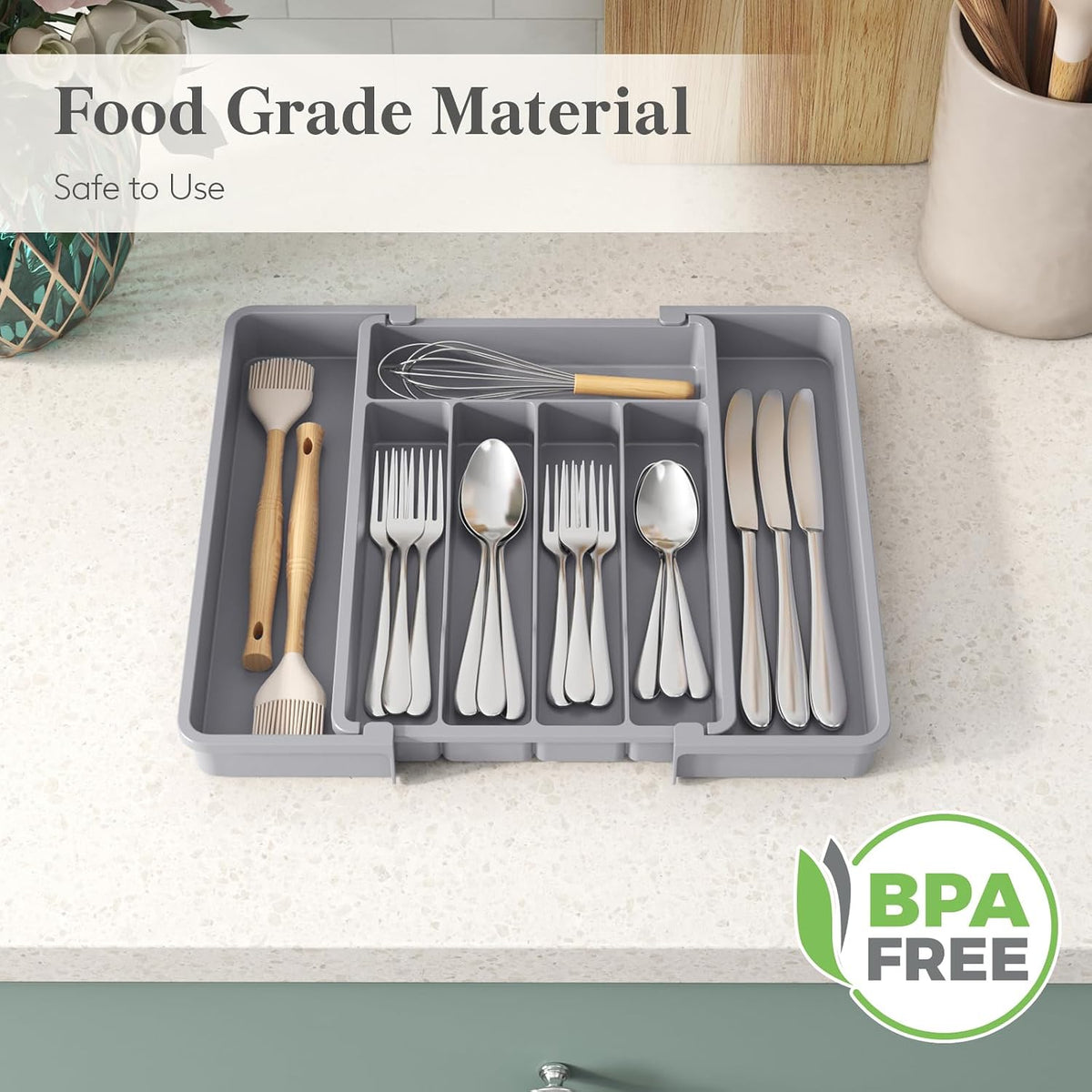 Expandable Silverware Drawer Organizer, Kitchen Utensil Tray