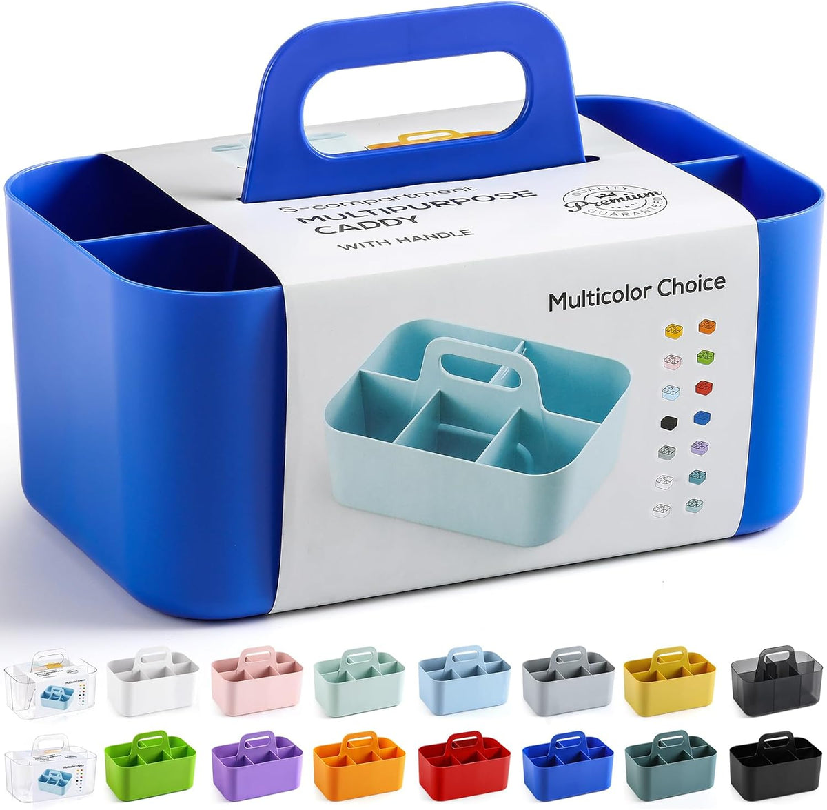 Multiuse Caddy Organizer with Handle, Portable Divided Plastic Tote Bin - Art Craft, Stationary Pen Marker Crayons, Makeup Hair Supplies Storage - Bathroom, Classroom, Dorm, Office, Desk Holder -Black