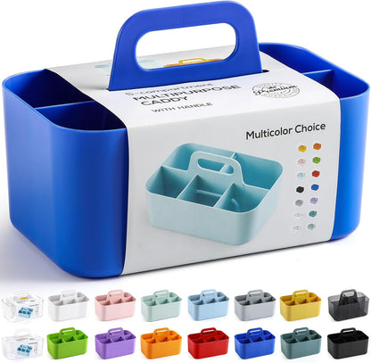 Multiuse Caddy Organizer with Handle, Portable Divided Plastic Tote Bin - Art Craft, Stationary Pen Marker Crayons, Makeup Hair Supplies Storage - Bathroom, Classroom, Dorm, Office, Desk Holder -Black