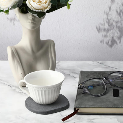 Diatomaceous Earth Coasters Set of 4，Cool Absorbent Quick-Dry Drink Coasters for Desks, Cute Modern Stone Design with Stylish White Aesthetic (4, White)