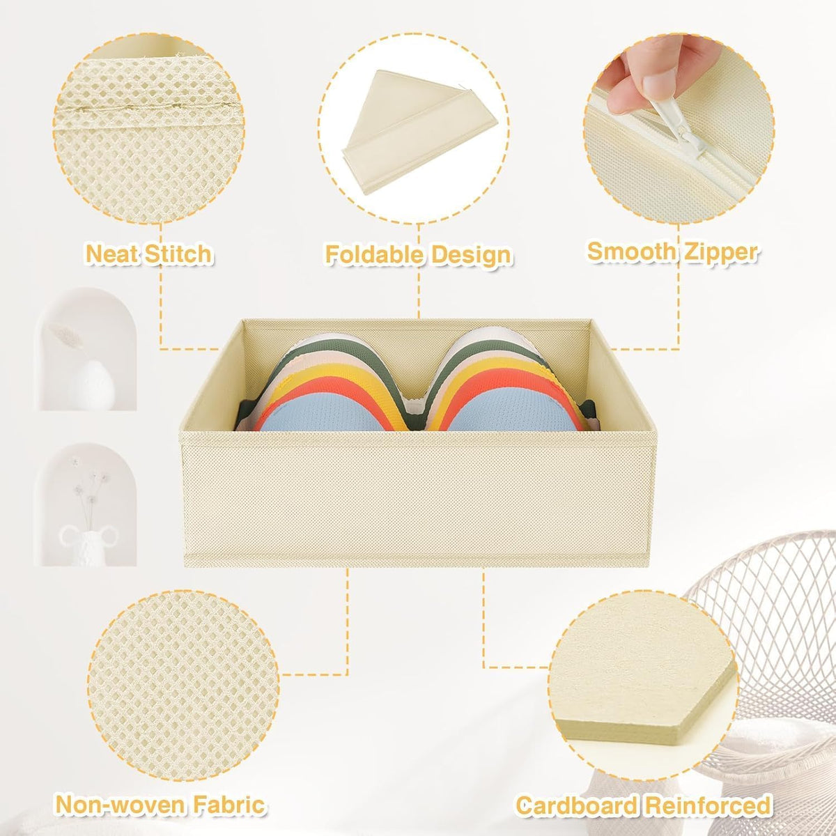 Drawer Organizer Clothes, Dresser Organizer, Foldable Closet Organizers and Storage, Fabric Dresser Bins, Drawer Dividers for Nursery, Baby Clothes, Underwears, Sock (Beige)