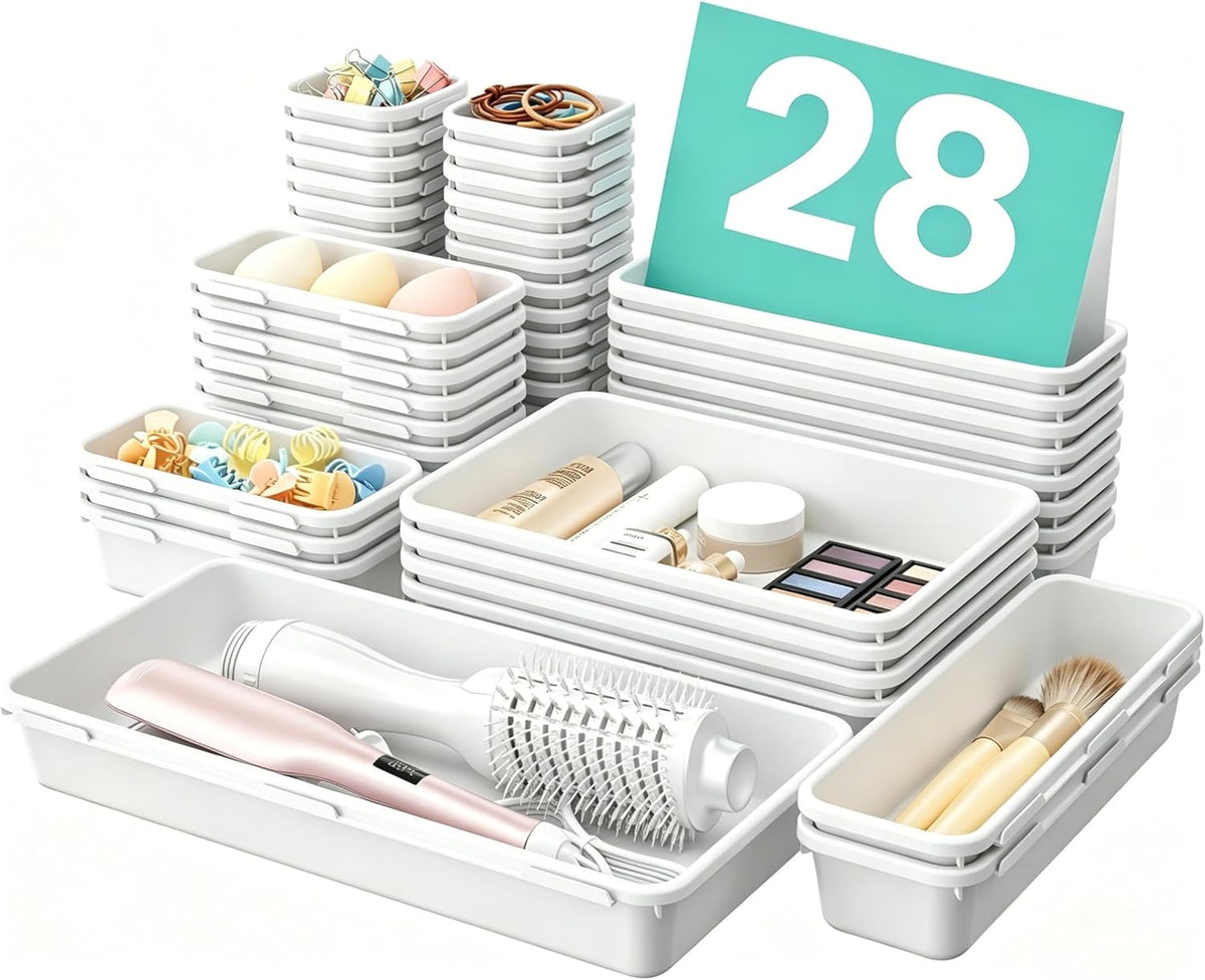 A-LuGei 【Military Grade】 Drawer Organizer, 【𝟱𝗦𝗶𝘇𝗲】 Makeup organizer, 【Holds 177 Items】 Bathroom Organizers and Storage, Organization and Storage, Desk Drawer Organizer for Vanity (Clear)