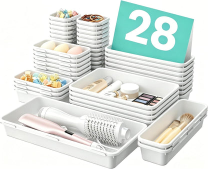 A-LuGei 【Military Grade】 Drawer Organizer, 【𝟱𝗦𝗶𝘇𝗲】 Makeup organizer, 【Holds 177 Items】 Bathroom Organizers and Storage, Organization and Storage, Desk Drawer Organizer for Vanity (Clear)