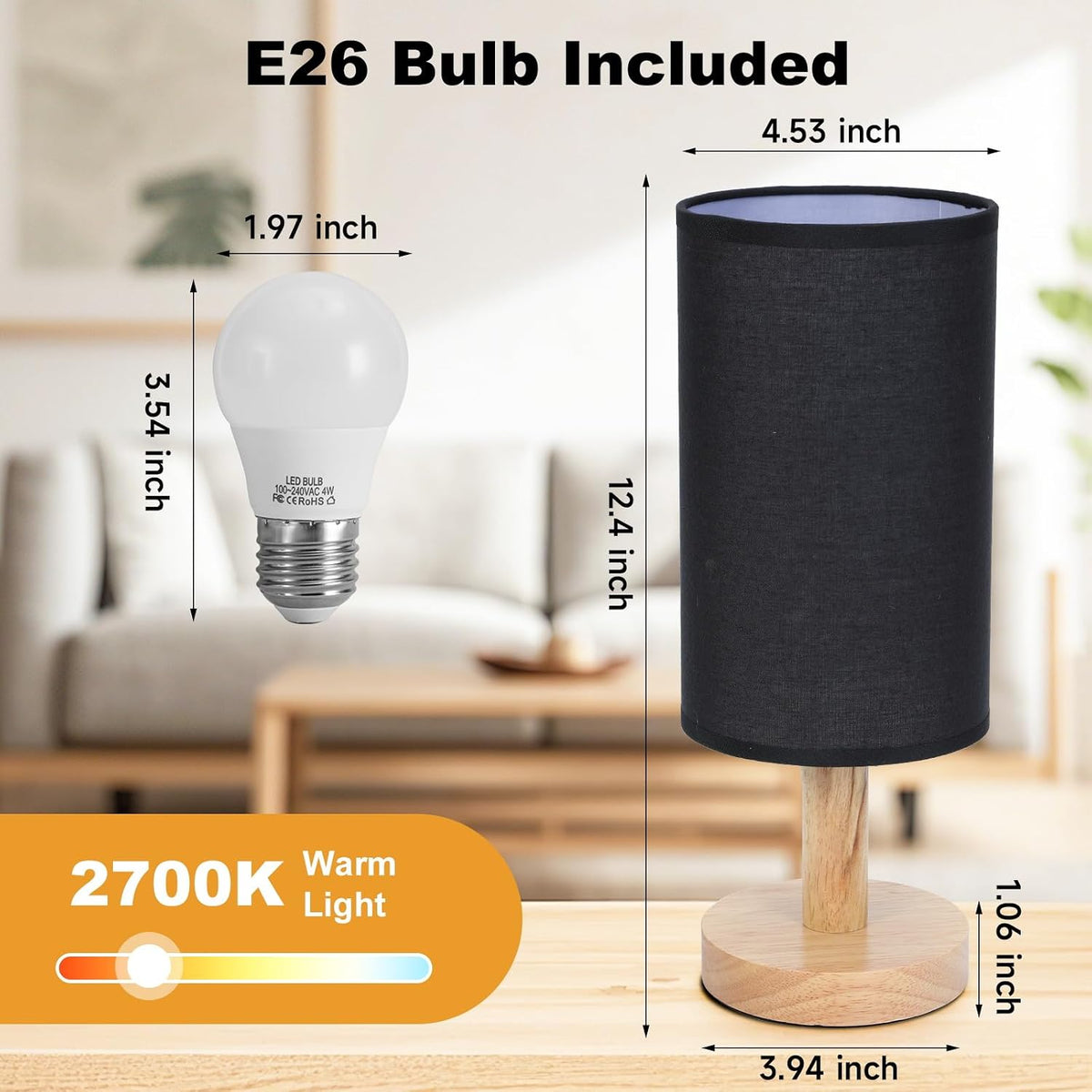 Small Bedside Table Lamp for Bedroom,Natural Round Wood Base&Fabric Linen Shade,Cozy Night Table Light for Study Reading,Minimalist Boho Desk Lamp for Nightstand,Living Room,Nursery,Kitchen,Dorm