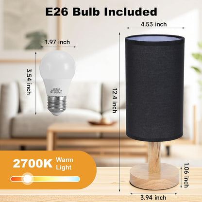 Small Bedside Table Lamp for Bedroom,Natural Round Wood Base&Fabric Linen Shade,Cozy Night Table Light for Study Reading,Minimalist Boho Desk Lamp for Nightstand,Living Room,Nursery,Kitchen,Dorm