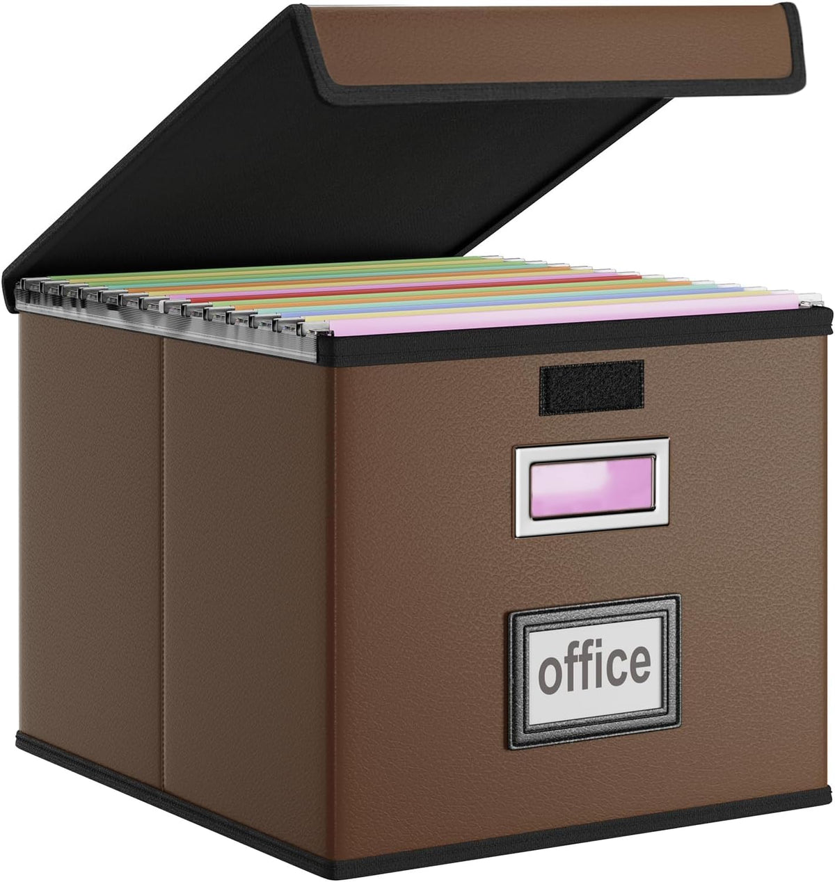 Upgraded Portable File Organizer Box with Lid, Collapsible Linen Hanging Filing Storage Boxes with Plastic Slides, Decorative Home/Office Filing System Box for File and Folders Storage (Gray)