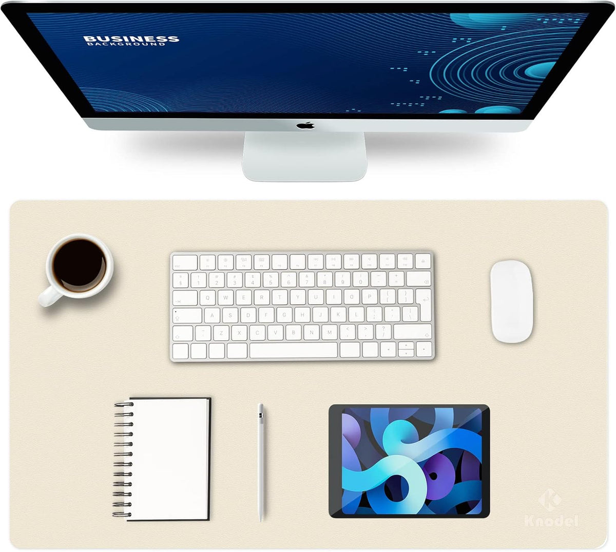 K KNODEL Large Office Leather Desk Mat, Mouse and Keyboard Pad, Computer and Laptop Mat, Desktop Protector and Cover, Writing Pad and Blotter (31.5"x15.7", Black)