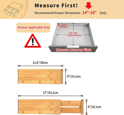 Utoplike 4 pcs Bamboo Kitchen Drawer Dividers Large, Adjustable Drawer Organizers, Spring Loaded, Expandable Organization Works in Kitchen, Dresser, Bathroom, Bedroom, Drawer, Desk