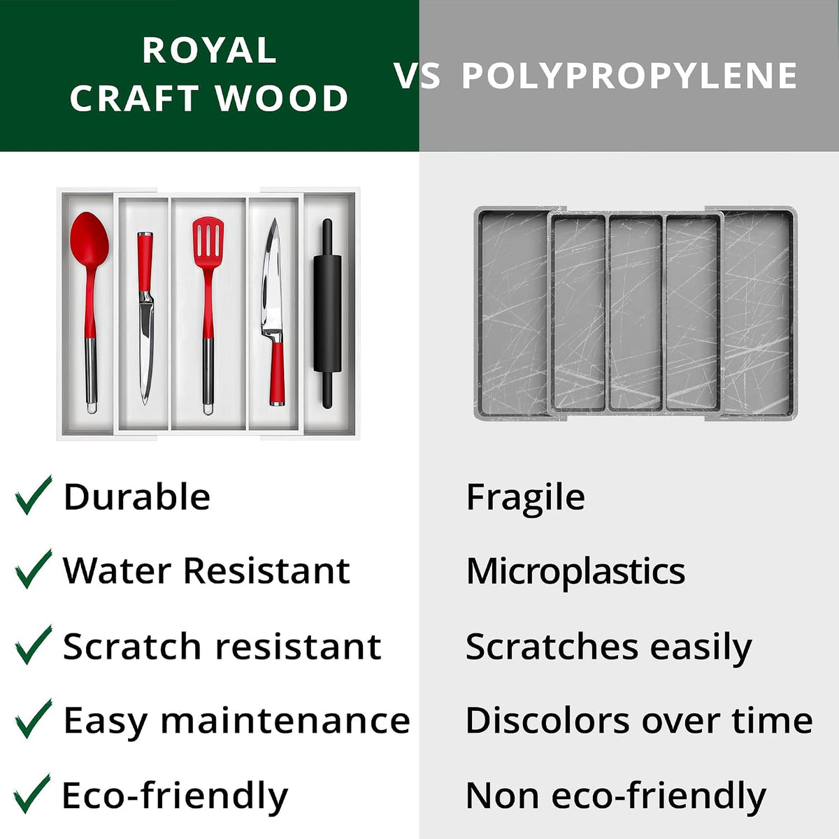ROYAL CRAFT WOOD Luxury Bamboo Kitchen Drawer Organizer - Silverware Organizer, Utensil Holder & Cutlery Tray Drawer Dividers for Flatware (9 Slot, Natural)