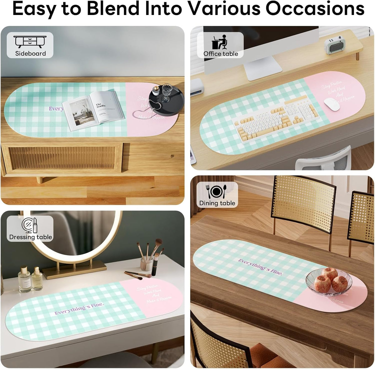 Checkered Pattern Desk Pad Protector, 35.5 x 13'' Aesthetic Mouse Mat for Desktop, Waterproof PU Leathe Non-Slip Desk Writing Pad for Office and Home, Green and Purple