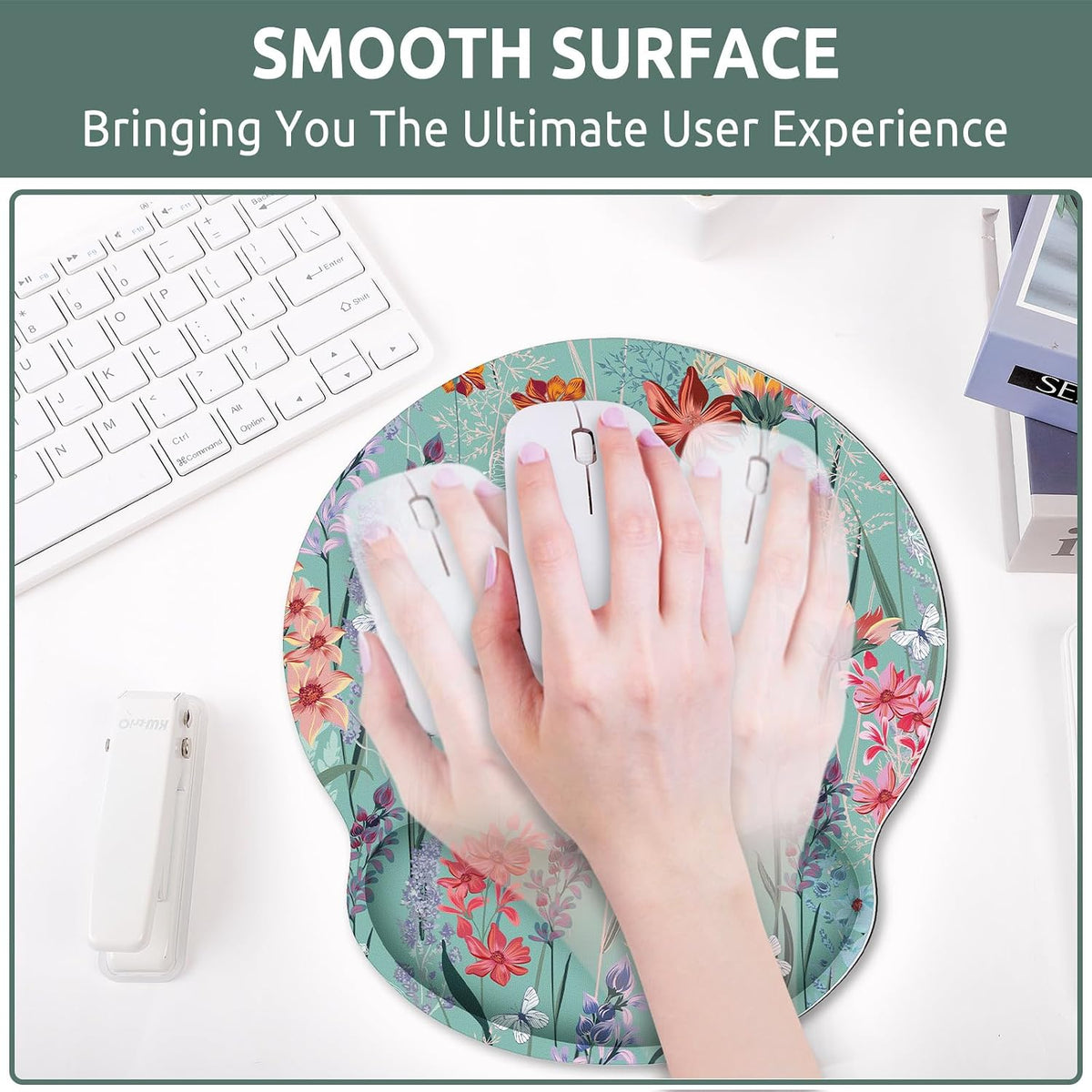 KONVINIT Ergonomic Mouse Pad with Wrist Rest, Small Mousepad with Non-Slip Rubber Base and Smooth Surface, Beach Mouse Pads for Desk, Office Desk Accessories