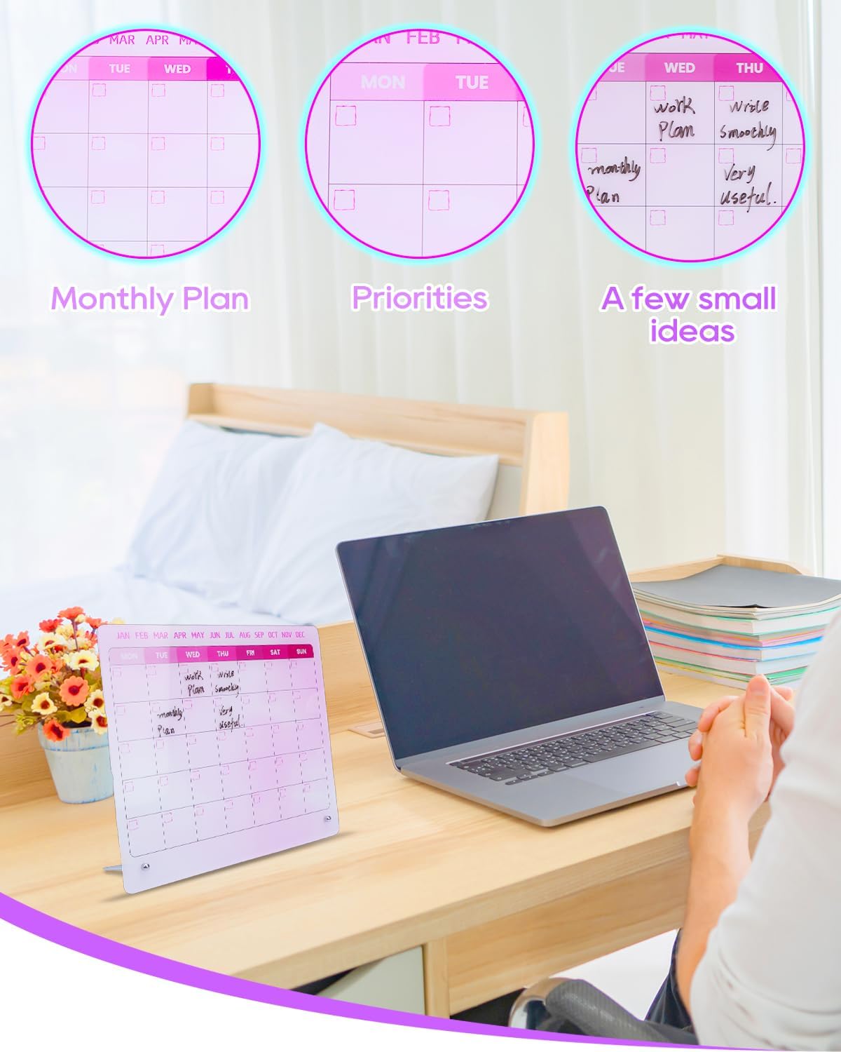 UCEC 12" x 10" Dry Erase Calendar Weekly for Desk Home Office & School | Planning Reminder Board to Do List Calendar for Office with Stand and Pen Clip