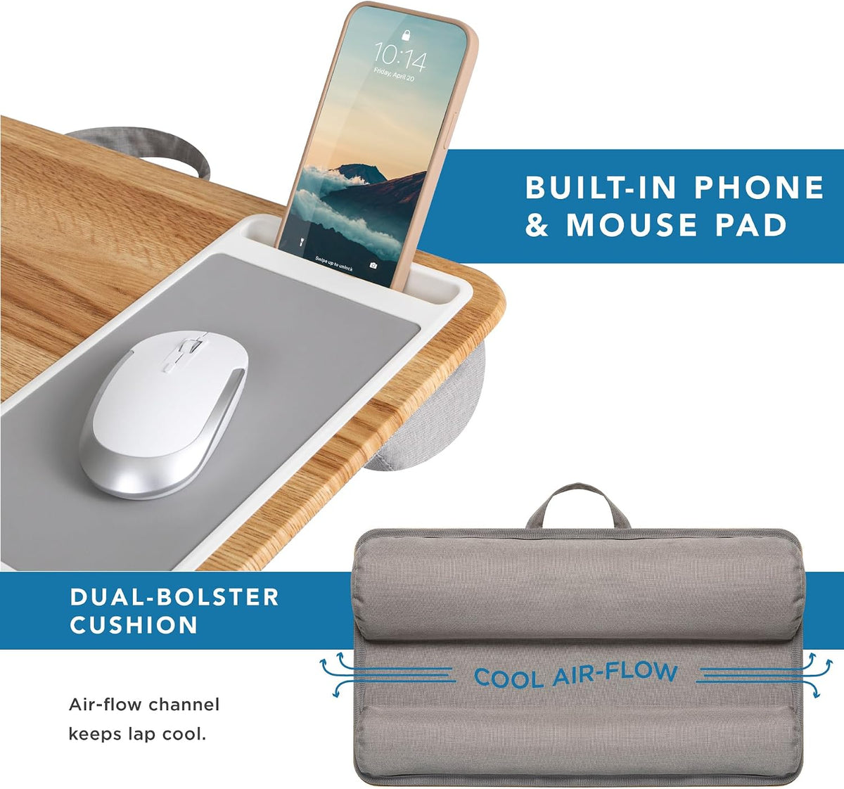 LAPGEAR Home Office Pro Lap Desk with Wrist Rest, Mouse Pad, and Phone Holder - Black Carbon - Fits up to 15.6 Inch Laptops - Style No. 91598