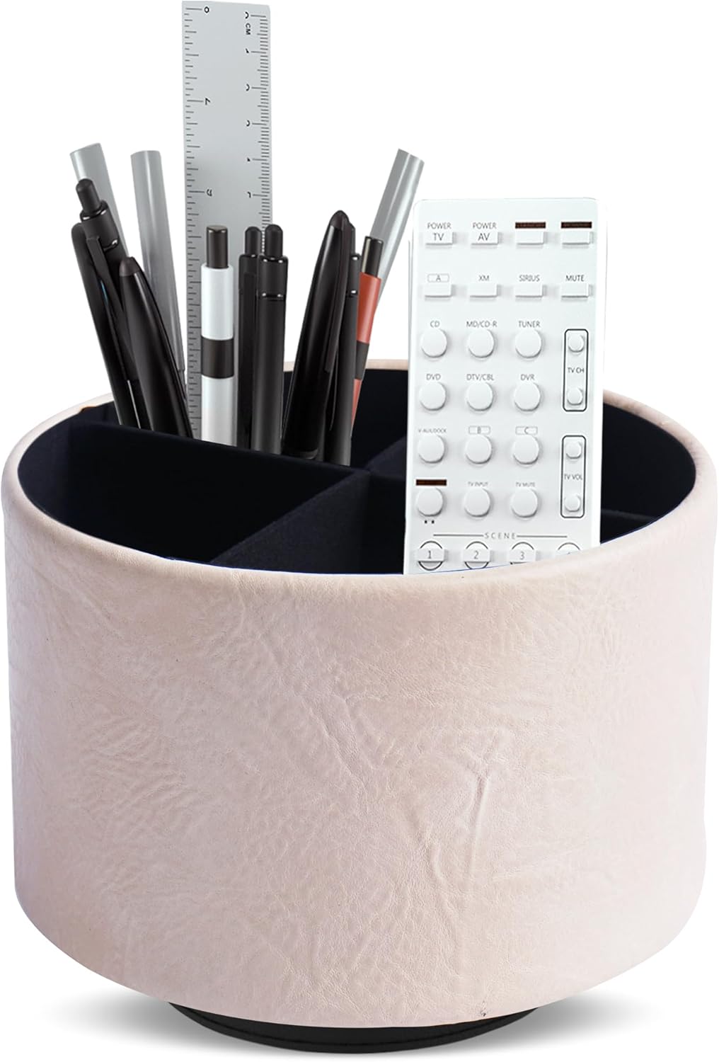 Round Leather Art Supply Organizer,Remote Control Holder,360 Degree Rotating,Multi-Functional Pencil Holder,4 Compartments Desktop Stationary Organizer(1-Blue Bird) - Colors C