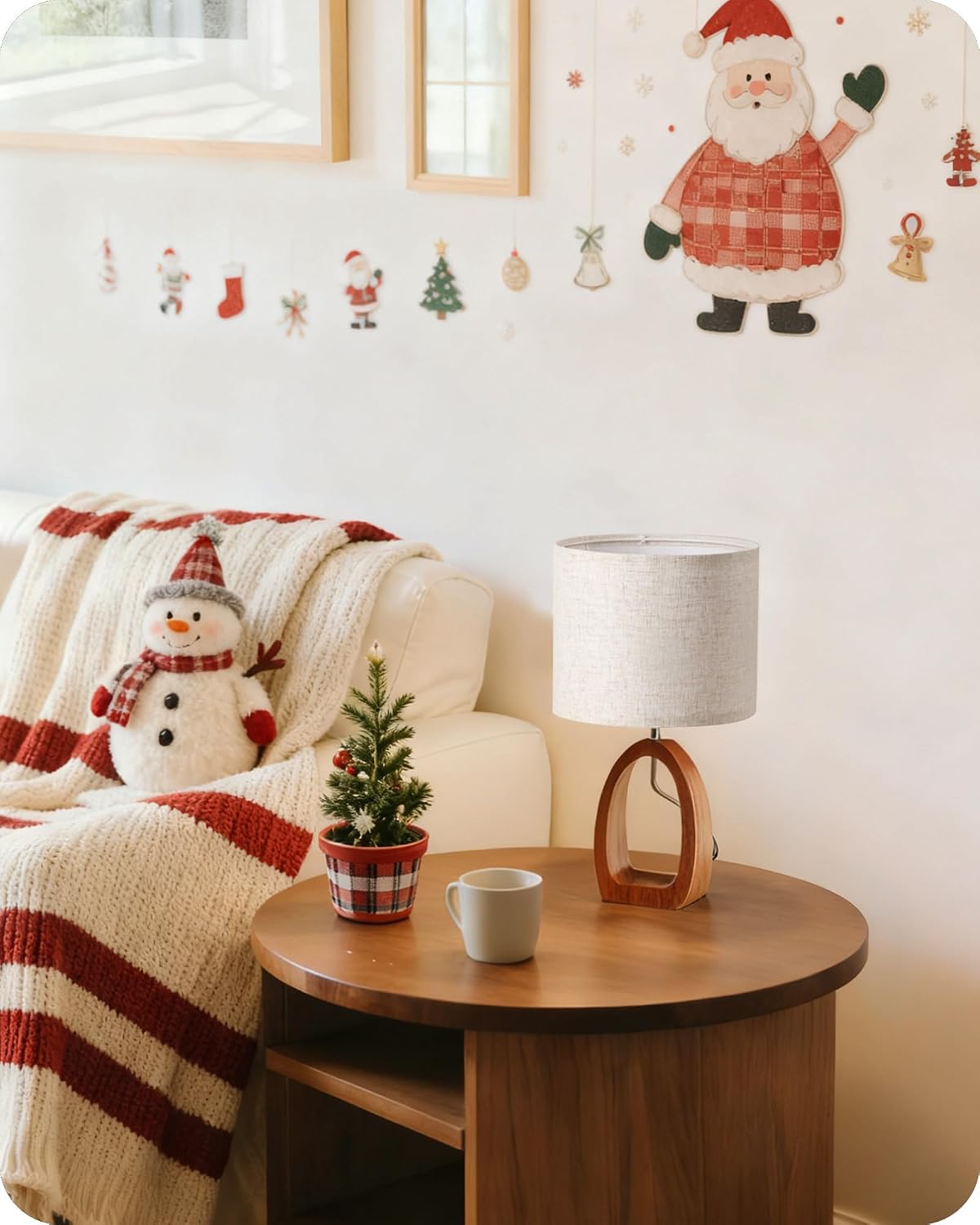 Small Table Lamp, 14.2" Cute Little Desk Lamp, Wood Bedside Lamp with Linen Lampshade, Modern Nightstand Lamp for Bedroom, E26 Base, Bulb Not Included, Beige and Dark Natural LE07TL05