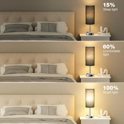 Fenmzee Bedside Table Lamp for Bedroom - Dimmable Touch, USB A+C, AC Outlet