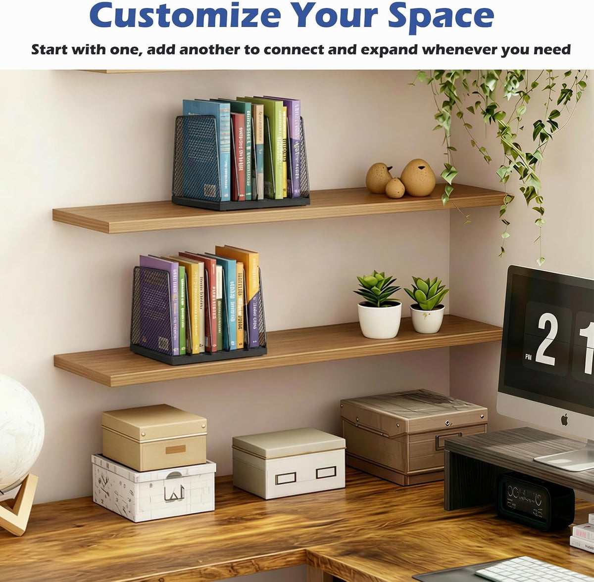 AUPSEN 5-Section File Organizer for Desk, Wood Mesh Desktop File Organizer, File Sorter Storage Rack, Vertical Folder Holder for Files, Magazines, Books (Black)
