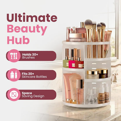 Masirs 360 Rotating Makeup Organizer Countertop - Adjustable Shelf Height - The Perfect Round Spinning Cosmetic Organizer for Bedroom Dresser or Vanity Countertop Storage (Clear)