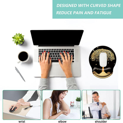 Mouse Pad with Wrist Support, Ergonomic Mouse Pad with Memory Foam Wrist Rest Cushion, Non-Slip Rubber Base Gaming Mice Pad for Home Office Computer Laptop, Flower Black