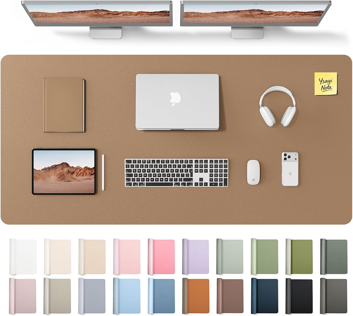 YSAGi Leather Desk Pad Protector, Office Desk Mat, Large Mouse Pad, Non-Slip PU Leather Desk Blotter, Waterproof Laptop Desk Writing Pad for Office and Home (23.6" x 13.8", Eggshell) - Colors A