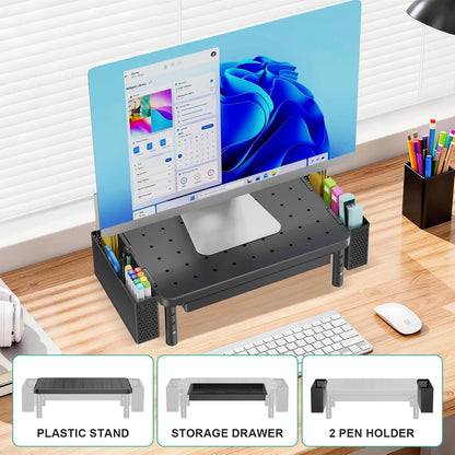 WALI Monitor Stand Riser with Drawer, Desk Organizers and Accessories for Computer, Printer, Laptop Stand for Home Office Supplies, (PTT005-B), 1 Pack, Black