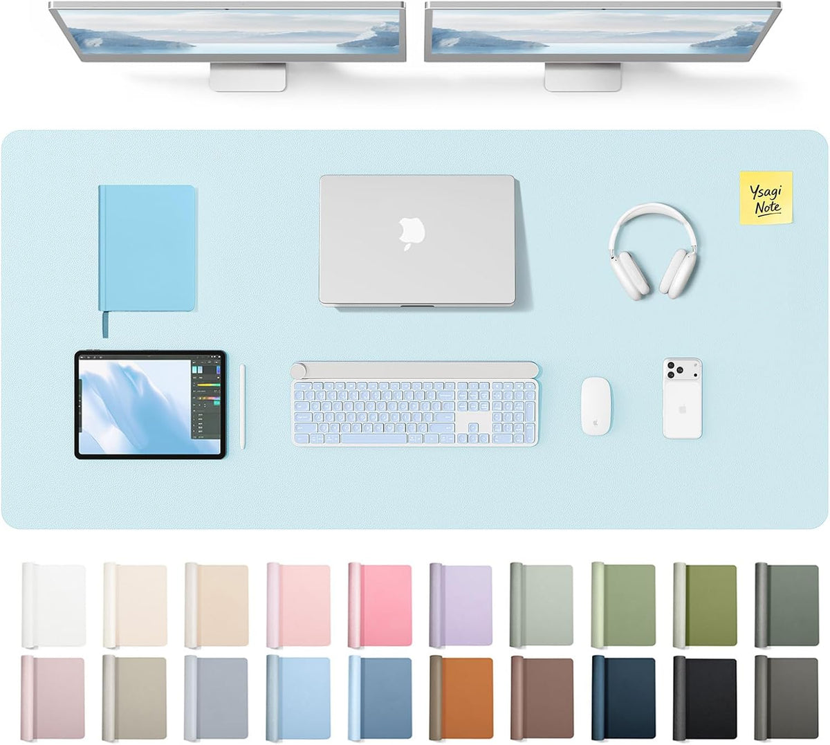 YSAGi Leather Desk Pad Protector, Large Mouse Pad, Non-Slip PU Leather Desk Blotter, Waterproof Writing Pad for Office and Home (31.5" x 15.8", Eggshell) - Colors B