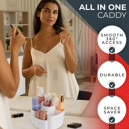 Masirs 360 Rotating Makeup Organizer Countertop - Adjustable Shelf Height - The Perfect Round Spinning Cosmetic Organizer for Bedroom Dresser or Vanity Countertop Storage (Clear)