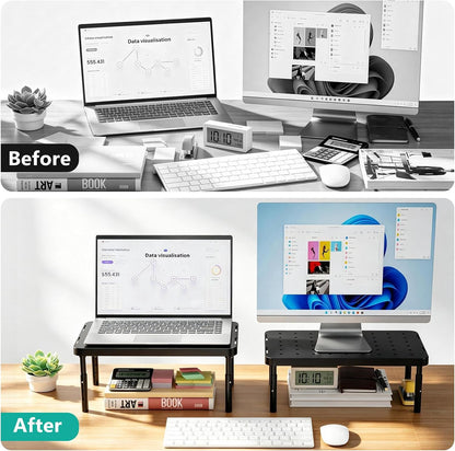 WALI Monitor Stand Riser with Drawer, Desk Organizers and Accessories for Computer, Printer, Laptop Stand for Home Office Supplies, (PTT005-B), 1 Pack, Black