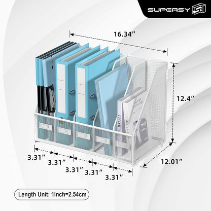 Desk Organizers Metal Desk Magazine File Holder with 5 Vertical Compartments Rack File Organizer for Office Desktop, Classroom, Home Workspace, Black