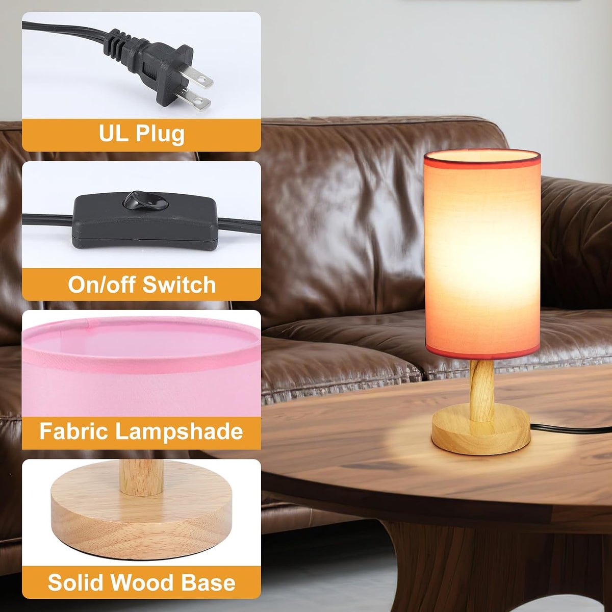 Small Bedside Table Lamp for Bedroom,Natural Round Wood Base&Fabric Linen Shade,Cozy Night Table Light for Study Reading,Minimalist Boho Desk Lamp for Nightstand,Living Room,Nursery,Kitchen,Dorm