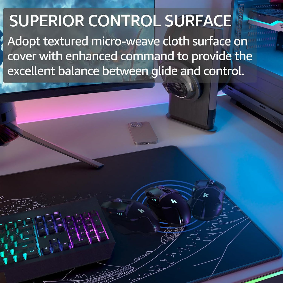KTRIO Large Gaming Mouse Pad Desk Mat for Gamer, 31.5" x 11.8", Black, XL | Extended Size Design, Superior Micro-Weave Cloth, Non-Slip Rubber Base, Durable Stitched Edges, Water-Resistant Coating